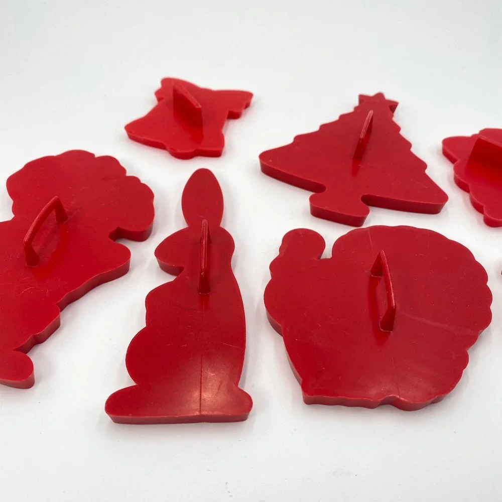Vintage Red Plastic Holiday Cookie Cutter Set‎ 7pc Santa Pumpkin Turkey Bunny